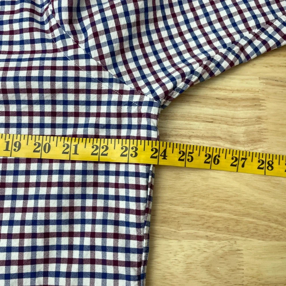 Ralph Lauren Mens Gingham Button Down Shirt Large Navy Blue Burgundy Cotton‎ L/G